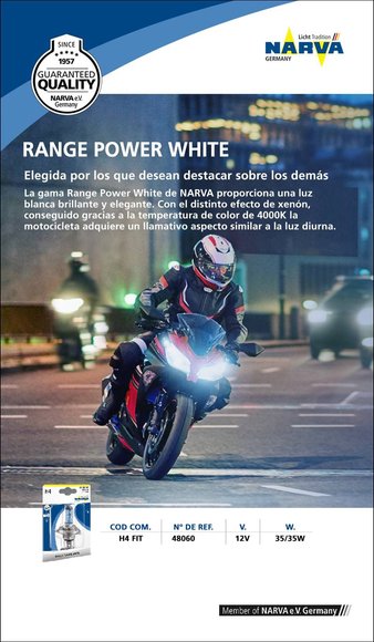 Imagen de LAMPARA PARA MOTO H4 12V 35/35W P43T RANGE POWER WHITE